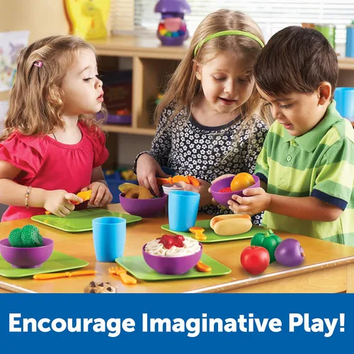 Vista 4 de Learning Resources New Sprouts - Juego de comida para el aula (100 piezas) y juego de cocina (45 piezas)