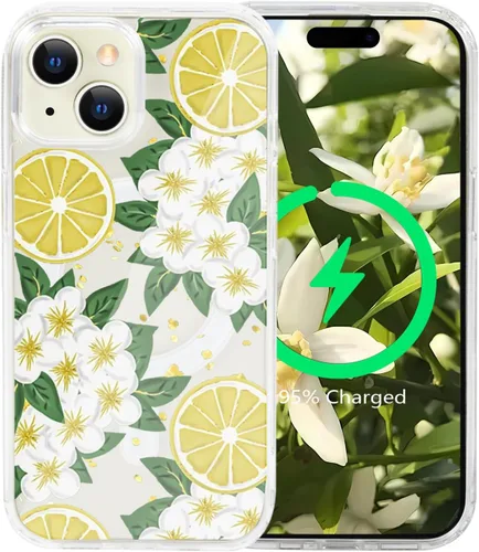 Vista 66 de Funda magnética de flores para iPhone 15 [compatible con MagSafe] Bonito patrón floral transparente a prueba de golpes