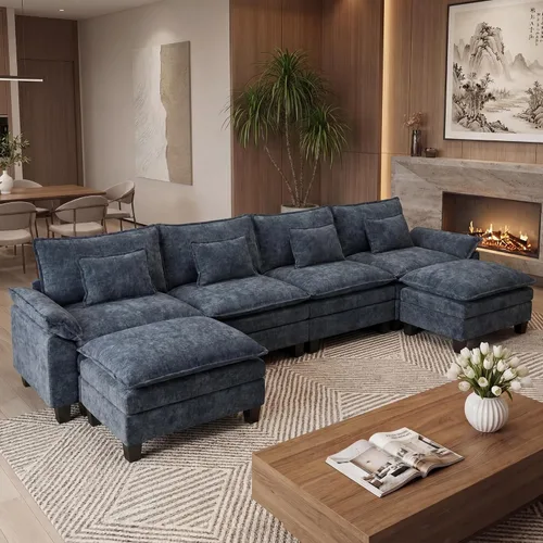 Vista 56 de URRED - Sofá seccional modular Cloud, sofá moderno en forma de L de 87" con profundidad de asiento con otomana y almohadas, ultra cómodo sofá