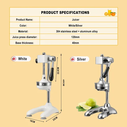 Vista 5 de Exprimidor manual de hierro fundido, exprimidor manual de acero inoxidable, máquina trituradora de cítricos de lima para jugo de naranja de limonada