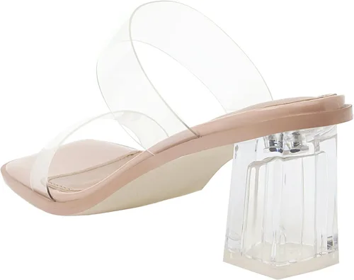 Vista 5 de vivianly Sandalias de tacón transparente para mujer, tacones gruesos transparentes, sin espalda, puntera abierta, sin cordones, zapatos de vestir