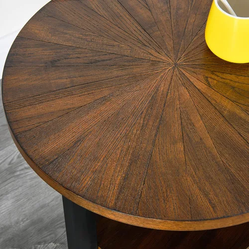 Vista 5 de Mesa auxiliar redonda pequeña con estante de almacenamiento, sofá circular de madera maciza con patas laterales de metal, mesa de teléfono de 2