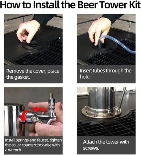 Vista 6 de TMCRAFT Dispensador de torre de cerveza de barril de triple grifo, kit dispensador de torre de cerveza de acero inoxidable pulido con tubo