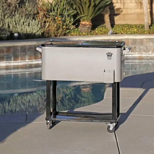 Vista 2 de Clevr caja refrigeradora para hielo rodante, para patio y exteriores, con bandeja adicional, barra de fiestas de patio portátil, cofre de bebidas