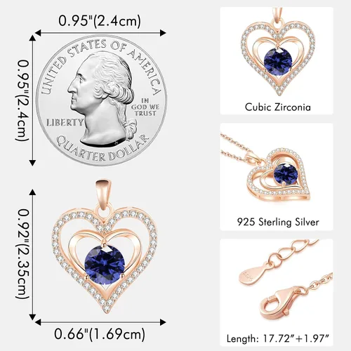 Vista 4 de capirosa S925 Forever Love Heart Necklaces for Women Mother's Day Gifts Sterling Silver Rose Gold Diamond Birthstone Pendant Necklace Jewelry
