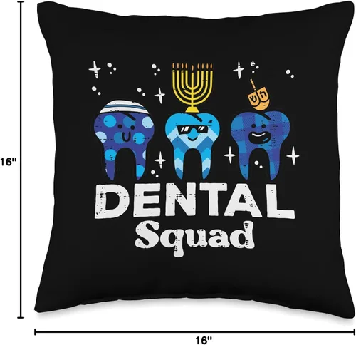 Vista 4 de Hanukkah Decor Jew Chanukah Men Women Kids Gifts Hanukkah Dental Squad Chanukah Jewish Teeth Dentist - Almohada para mujer, 16 x 16 pulgadas