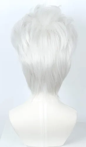 Vista 4 de Peluca de cosplay en capas cortas, disfraz de Halloween, peluca blanca plateada,