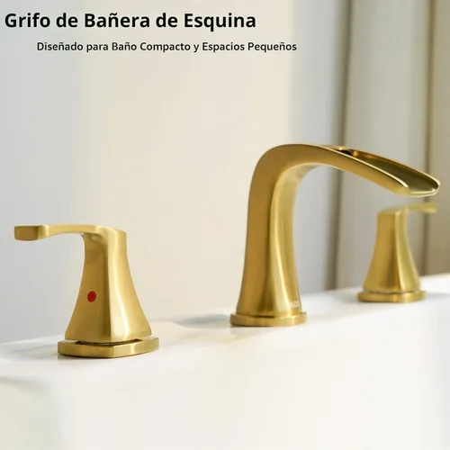 Vista 5 de PARLOS Grifo de Bañera de Cascada de Dos Manijas Romana Bañera Llenadora con Válvula, Oro Cepillado, 1434208