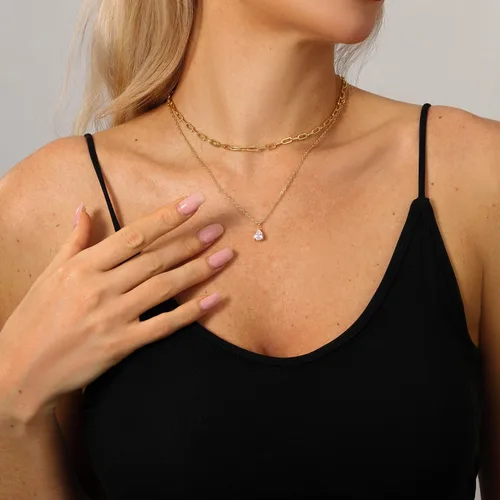 Vista 3 de ZOERAY Gold Layered Necklace for Women 14K Gold Plated Dainty Necklace Diamond Cross Heart Pearl Snake Pendant Necklace Herringbone Paperclip Chain