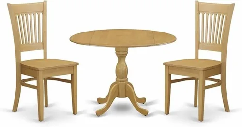 Vista 10 de East West Furniture DMVA3-BLK-W - Juego de comedor de 3 piezas para espacios pequeños que contiene una mesa de comedor redonda con gotas y 2 sillas