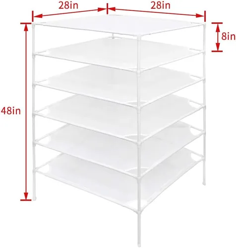 Vista 2 de Growsun Estante de secado de suéter de 6 capas apilable de tela de malla para secar tintorero, blanco