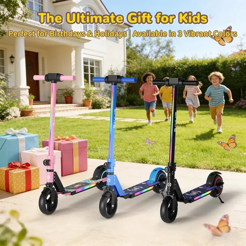 Vista 6 de SIMATE Electric Scooter for Kids 6-14, e Kick Scooter with LED Display and Colorful Lights, Adjustable Height and Foldable, Double Brake, Gifts for