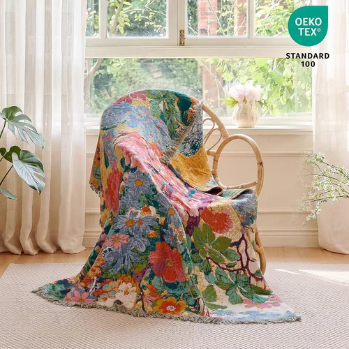 Vista 204 de MSGKV - Manta bohemia/primaveral de algodón para sofá y sala de estar, de gasa acogedora, de 50 x 60 pulgadas 50"x60" Cotton Throw, Woven Bird