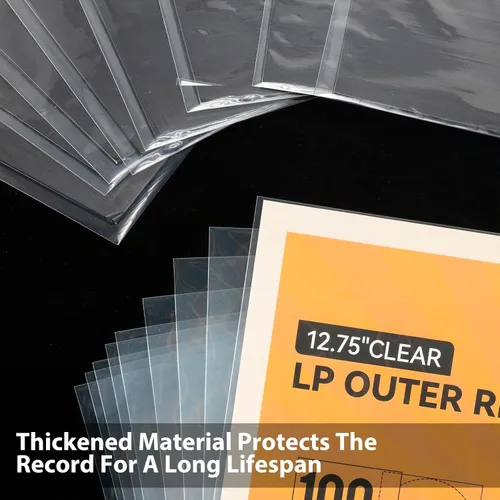Vista 4 de Paquete de 100 fundas exteriores de vinilo Gatefold, fundas de disco de 12.75 pulgadas, protector de almacenamiento de discos de vinilo profesional
