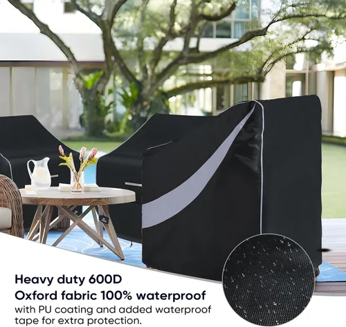 Vista 4 de Funda impermeable resistente para silla de patio, muebles de exterior, funda de asiento profundo, paquete de 2 unidades que se adapta hasta 32.5