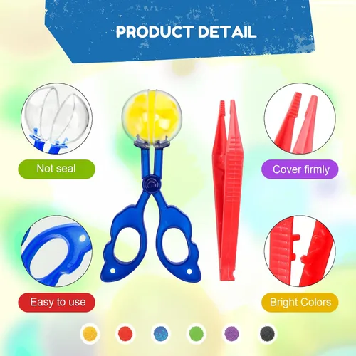 Vista 4 de 170 piezas de relleno sensorial de habilidades motoras finas que incluyen 12 cuencos de clasificación, 150 pompones, 6 pinzas, 2 tijeras para niños