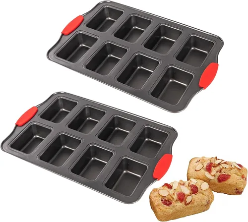 Vista 3 de 2 paquetes de 8 cavidades sin stock Mini molde para pan con mango de silicona, mini pan de pan para hornear, mini molde para brownies, molde