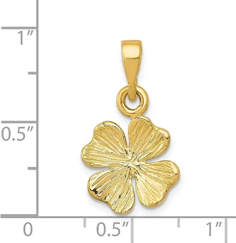 Vista 4 de Collar con dije de trébol de cuatro hojas texturizado de oro amarillo de 14 quilates, buena suerte, cuerno italiano, claddagh, joyería fina