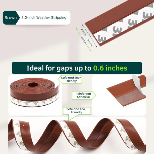 Vista 3 de Sello de puerta marrón de 1.0 pulgadas – Silicona flexible, adhesivo fuerte, sella pequeños huecos para corrientes de aire frío en invierno