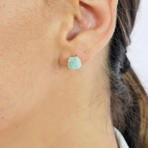Vista 11 de Aretes de piedra preciosa natural en bruto con oro rosa sobre plata de ley 925, 6 a 0.276 in, regalo de piedra de nacimiento de calidad genuina