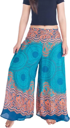 Vista 15 de Lannaclothesdesign Boho Palazzo Pants Women Pavo real colorido negro