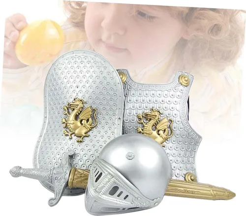 Vista 6 de LIFKOME Conjunto de armadura de batalla guerrero accesorios de armadura juego de rol para niños, disfraz de caballero para niños, trajes