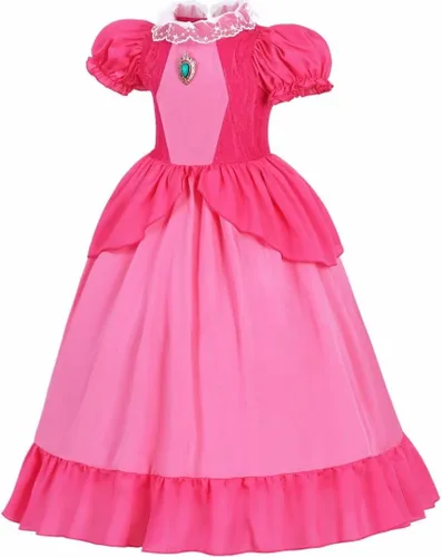 Vista 3 de SZ-TONDA Girls Pink Princess Costume - Kids Mushroom Queen Dress Birthday Halloween Party Favors Outfit Clothes