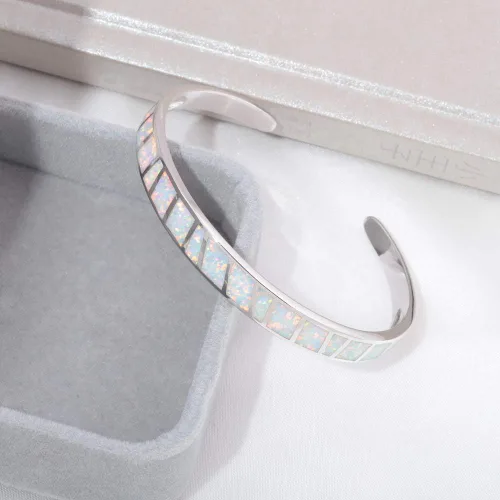 Vista 5 de CiNily Pulsera de ópalo para mujer, chapada en oro, hipoalergénica, con piedras preciosas abiertas