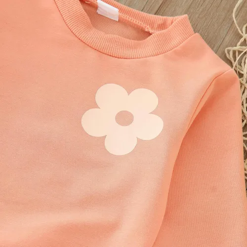 Vista 3 de Ropa de otoño e invierno para niñas pequeñas, manga larga, estampado de flores, tops y pantalones de pana