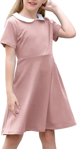 Vista 14 de GORLYA Girls Casual Vintage Peter Pan Collar Dress 4-14Y beige de puntos