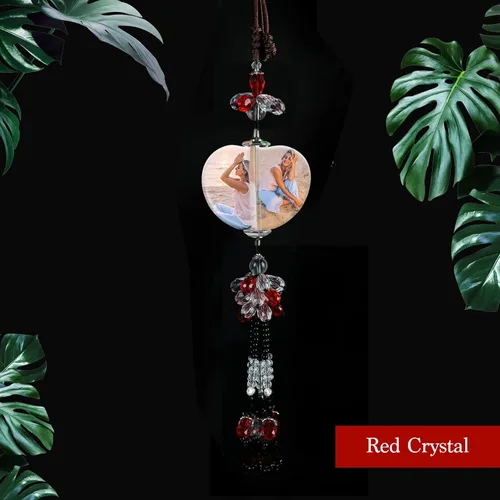 Vista 5 de Adorno colgante de cristal personalizado para automóvil con foto, imagen personalizada en forma de corazón molino de viento para espejo retrovisor