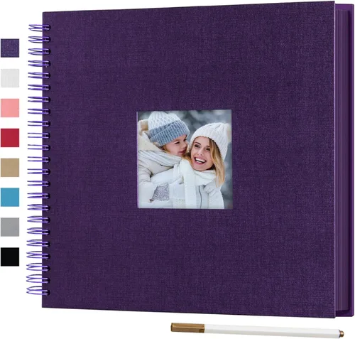 Vista 23 de Álbum de fotos pequeño DIY para manualidades de 8 x 8 pulgadas con foto de portada, 80 páginas, tapa dura, papel para manualidades, álbum de fotos