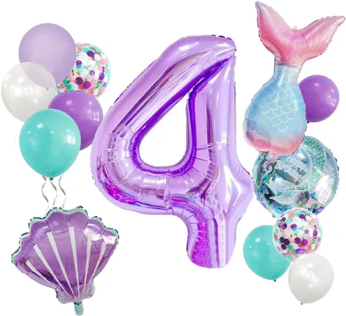 Vista 8 de Decoraciones de cumpleaños de sirena número 1: 13 globos de cola de sirena