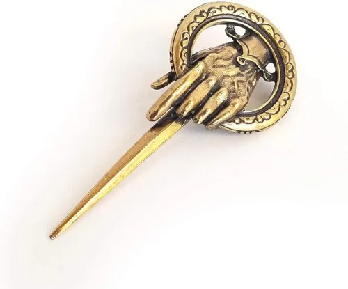 Vista 2 de Broche de la mano del rey reina de GoT - Pin de metal chapado en oro antiguo o plata