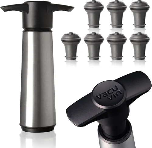 Vista 9 de Vacu Vin Bomba de ahorro de vino con 1 tapón al vacío, acero inoxidable, sello hermético para preservar la frescura hasta 10 días, reutilizable, a