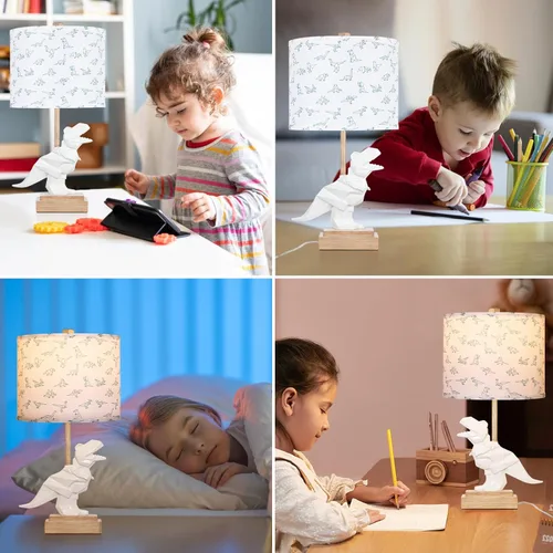 Vista 5 de Hamucd Lámpara de mesa de dinosaurio para niños y niñas, dormitorio, lámpara de noche de 23 pulgadas para regalo de niños, bonita lámpara de mesita