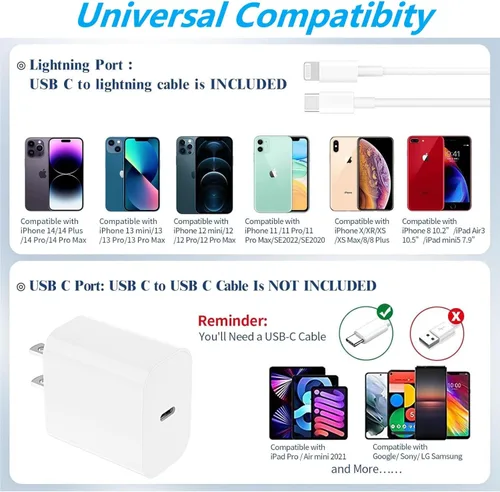 Vista 6 de [Certificado MFi de Apple] Cargador USB C Lightning de carga rápida para iPhone 14 13 12 11 con 20 W PD 6 pies de carga rápida USB C a cable