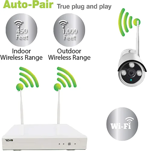 Vista 9 de Revo America Sistema de vigilancia inalámbrico 4 Ch. NVR con 4 cámaras bala inalámbricas HD