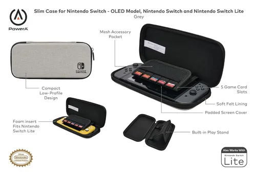 Vista 2 de PowerA Slim Case for Nintendo Switch - OLED Model, Nintendo Switch or Nintendo Switch Lite - Grey, Protective Case, Gaming Case, Console Case