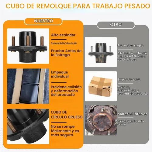 Vista 5 de Juego de 2 cubos de remolque de 4 lengüetas para 2000 libras, cubo de remolque de 4 x 4 pulgadas, para ejes de remolque de 1 pulgada y 1-1/16