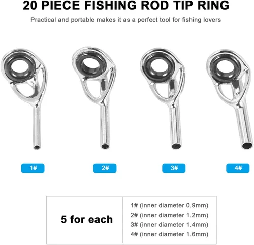 Vista 5 de BESPORTBLE 20 Uds. Punta de caña de pescar de acero inoxidable Spinning Rod Guías Punta con Ojales Reemplazo para Caña de Pescar Mar Reparación