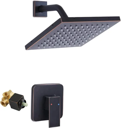 Vista 16 de Cabezal de regadera de color negro mate con una sola función, kit de ajuste de regadera con válvula de paso, sistema completo de llave de regadera