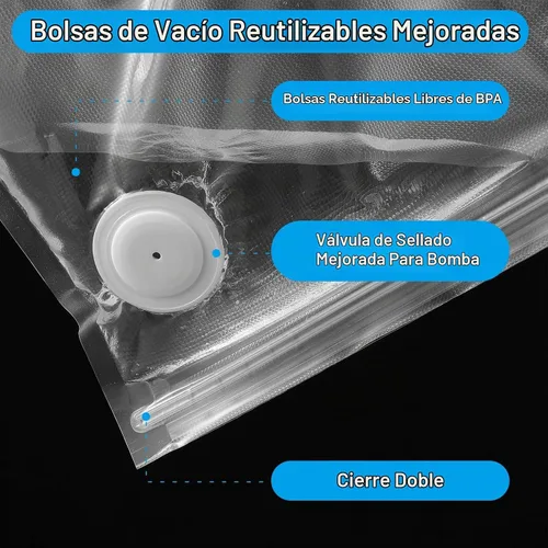 Vista 3 de 40 bolsas selladoras al vacío para alimentos con válvula de aire, bolsas reutilizables para Sous Vide (20 L+20 pequeñas)