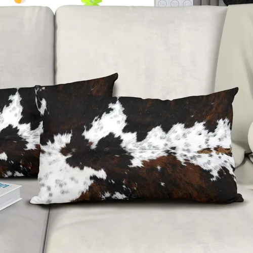 Vista 6 de Juego de 2 fundas de almohada lumbares de piel de vaca occidental de 12 x 20 pulgadas, fundas de almohada rectangulares decorativas de piel
