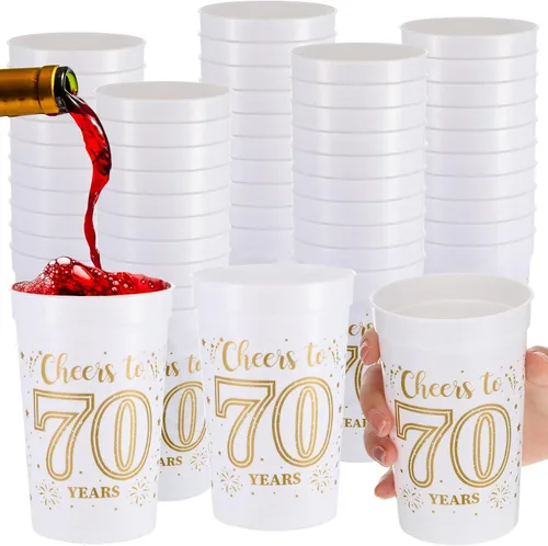 Vista 8 de Lallisa 40 tazas de plástico para fiestas de cumpleaños 40 a granel, de 16 onzas a 40 años, decoraciones de fiesta de 40 años, regalos de fiesta