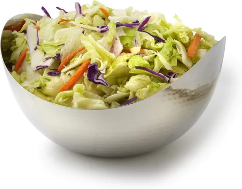 Vista 5 de Cuenco decorativo grande, cuenco de fruta de acero inoxidable para servir ensalada, cuenco de centro de mesa martillado (redondo de 10 pulgadas)