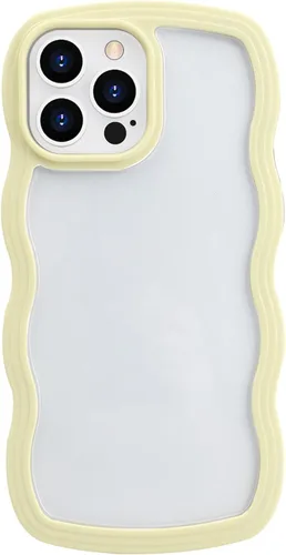 Vista 6 de UEEBAI Funda transparente con marco ondulado para iPhone 14 Pro Max de 6.7 pulgadas, funda transparente y rizada, bonita funda ondulada para Azul