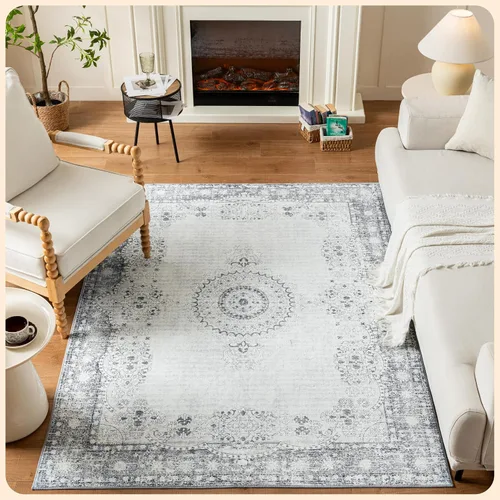Vista 51 de Istana Alfombra larga antideslizante de 2.5 x 8 para el hogar, para pasillo y cocina, lavable, sedosa y suave al tacto, elegante, color azul y marfil