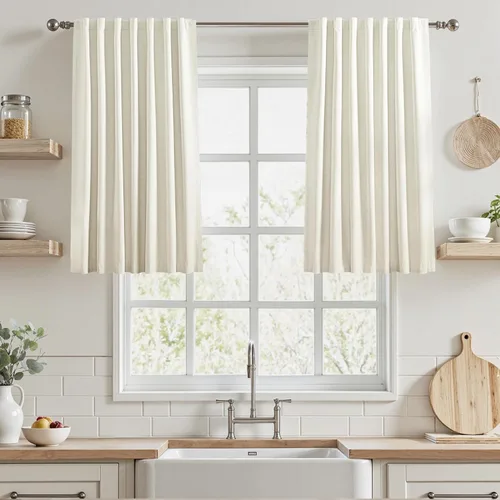 Vista 76 de UHITECH Cortinas opacas de 35 pulgadas de largo para sala de estar, 2 paneles, cortina opaca corta para cocina para ventanas pequeñas, cortinas