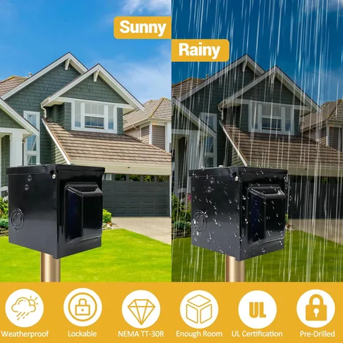 Vista 6 de RV/EV - Caja de toma de corriente de 50 amperios y 125/250 voltios, panel de alimentación cerrado con cerradura impermeable, receptáculo 14-50R
